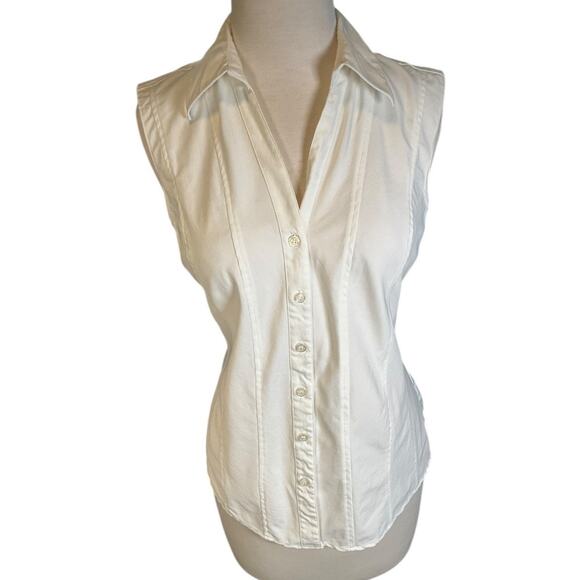 Style & Co. Sleeveless White Stretch Blouse Fitted Active V-Neck Collar Size 6 - Picture 3 of 8